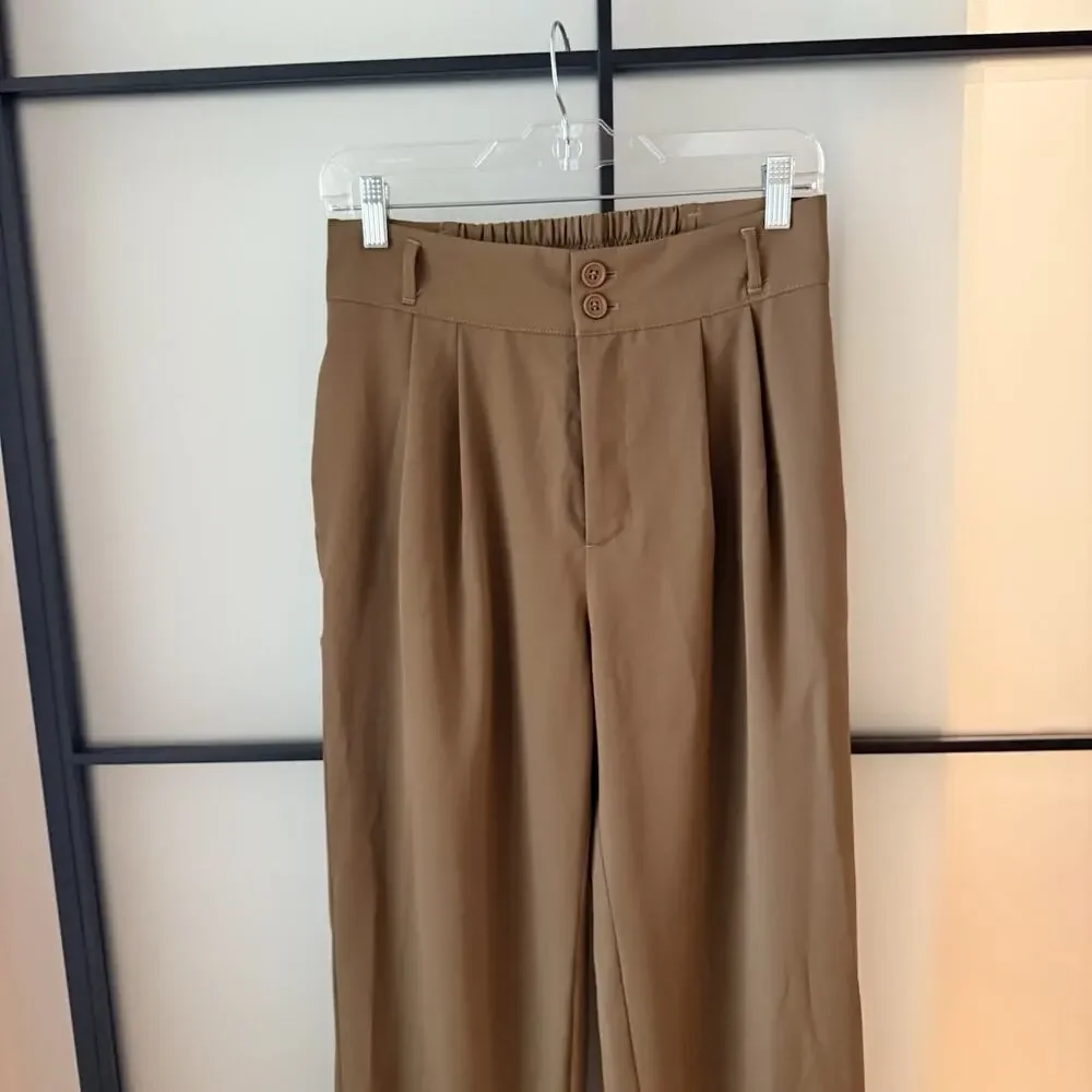 Halara Pants Women’s Size MP Medium Petite Brown High Waisted Pleated Front